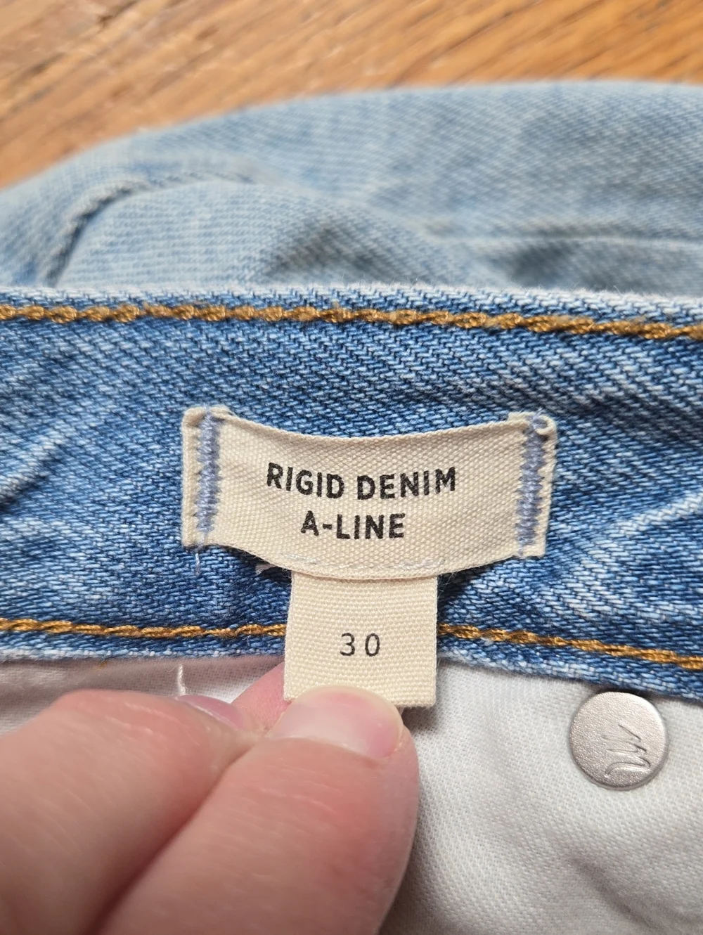 Madewell rigid denim high-waist straight A-line mini skirt, Fitzgerald wash